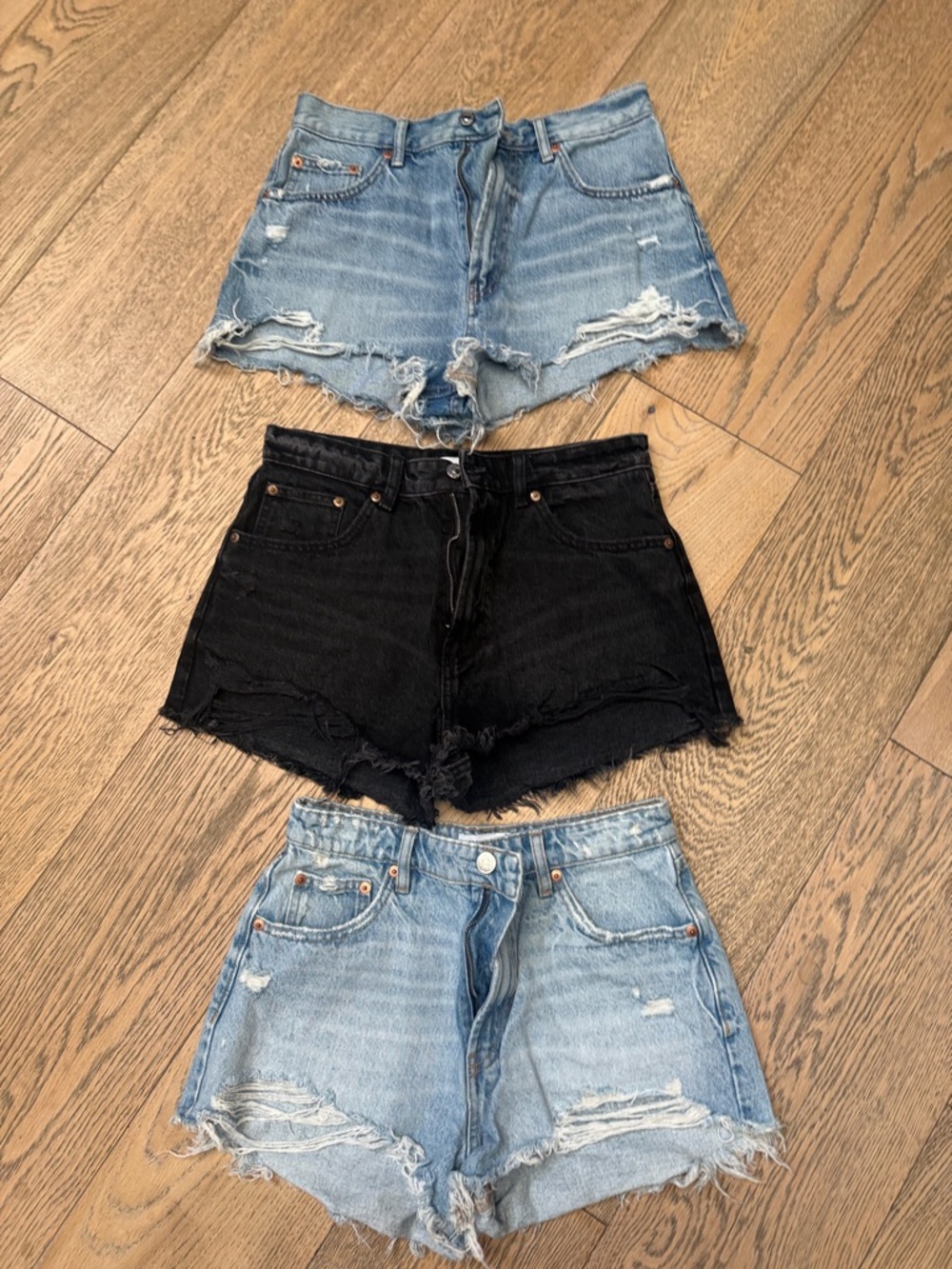 Zara Distressed Denim Shorts Trio